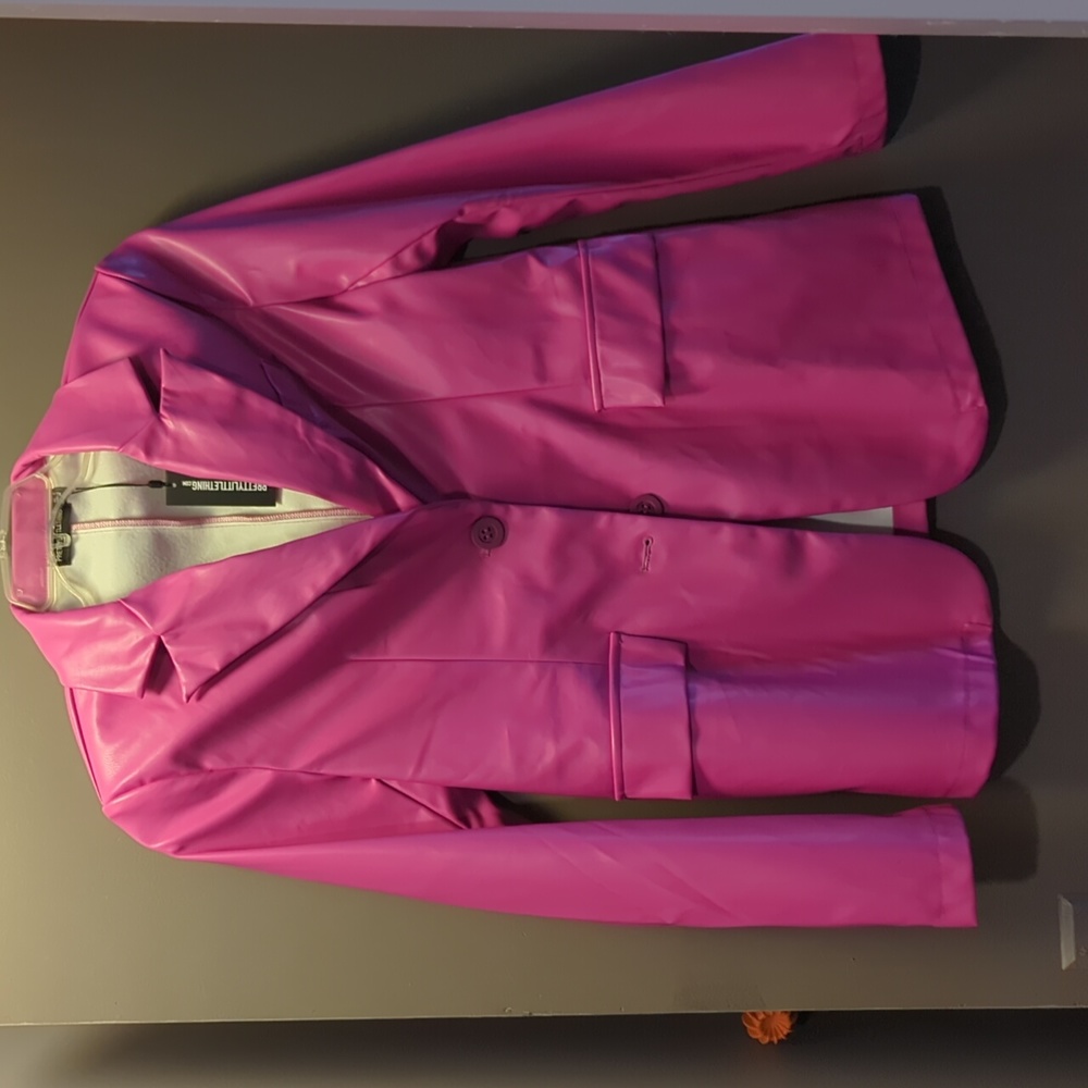 PLT Bright Pink Double Button Faux Leather Blazer